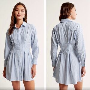 Abercrombie & Fitch Blue and White Striped Poplin Button-Up Dress